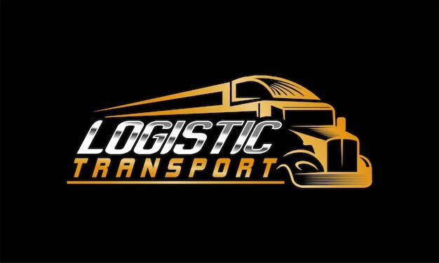 Vector truck logistics logo transport company that is on a black background