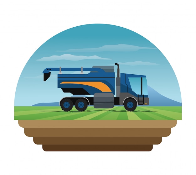 Truck machine over landscape icon