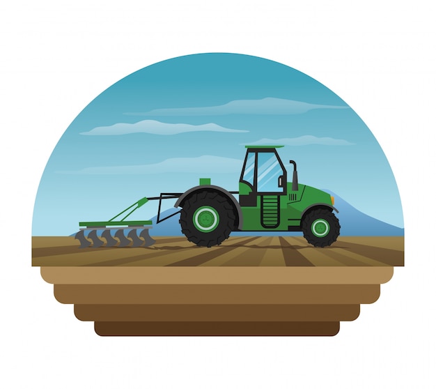 Truck machine over landscape icon