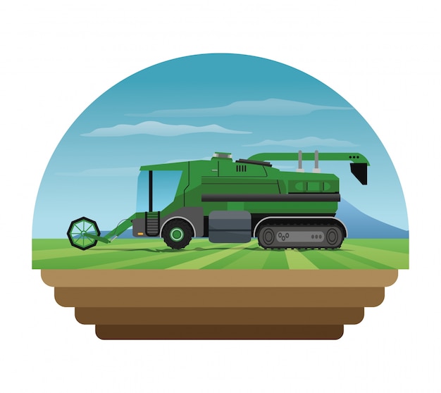 Truck machine over landscape icon