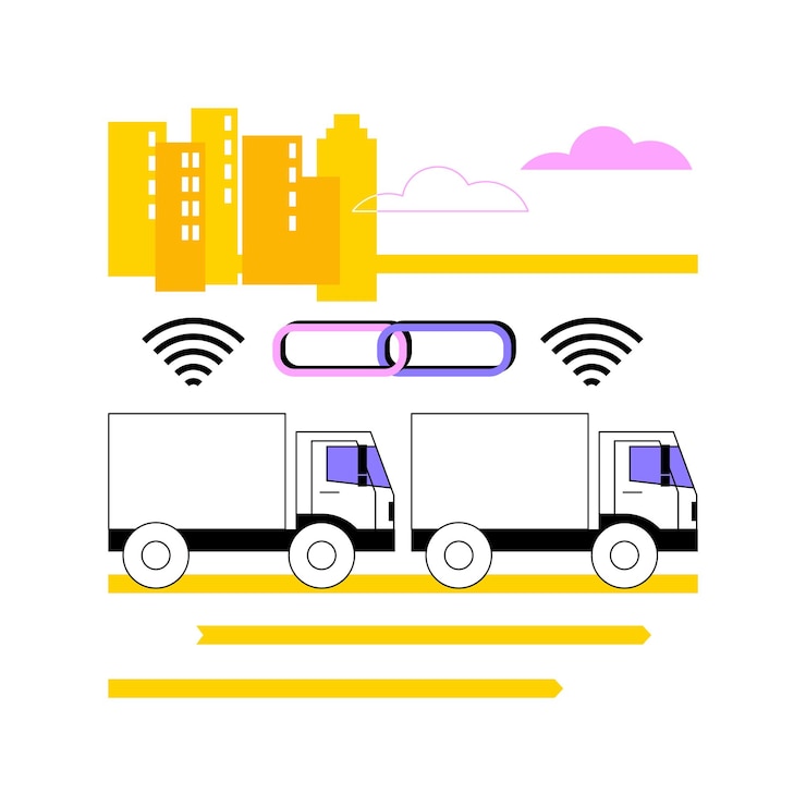 Vector truck platooning abstract concept vector illustration