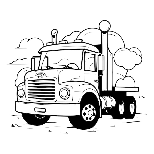 Truck on the road in black and white colors