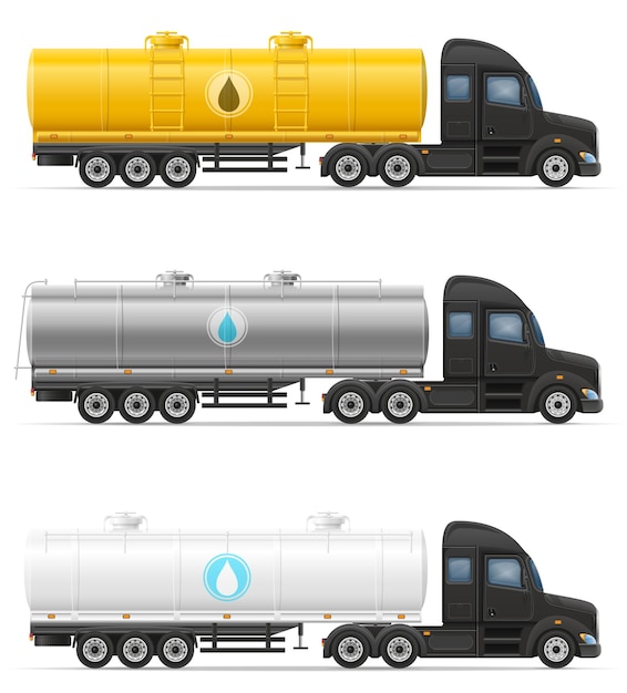 Truck semi trailer delivery and transportation of tank for liquid vector illustration