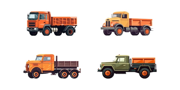 truck set flat cartoon isolated on white background vector illustration