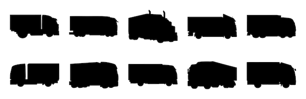 Vector truck silhouettes set large pack of vector silhouette design isolated white backgroundx9