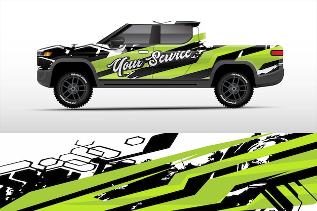 Truck sticker wrap design, graphic abstract grunge line design for adventure and racing.