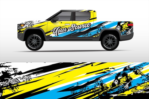 Truck sticker wrap design, graphic abstract grunge line design for adventure and racing.