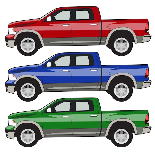 Vector truck transportation color set side view vector design