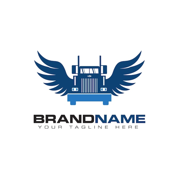 Truck transportation with wing logo design template