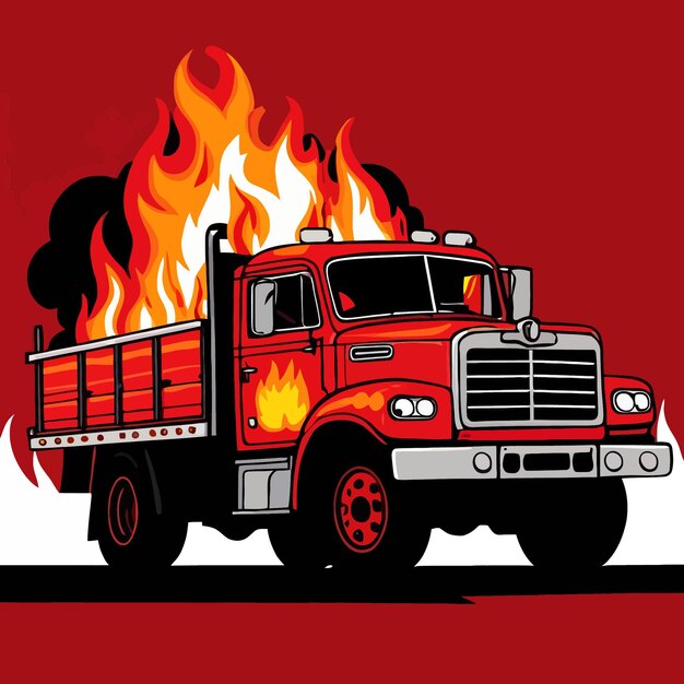 Vector truck vehicle on fire dangerous insurance hazard vector illustration