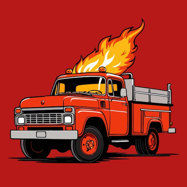 Truck vehicle on fire dangerous insurance hazard vector illustration