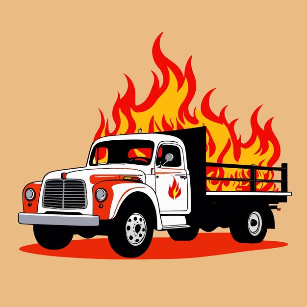 Vector truck vehicle on fire dangerous insurance hazard vector illustration