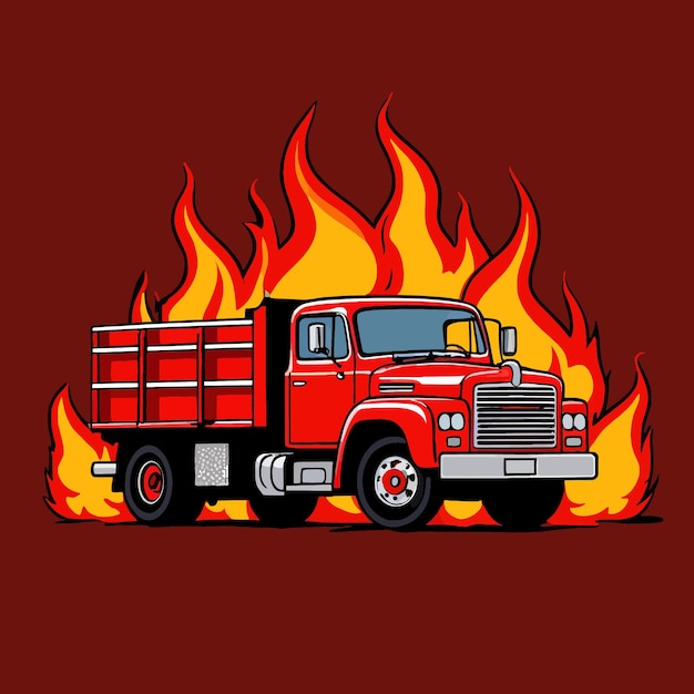 Vector truck vehicle on fire dangerous insurance hazard vector illustration