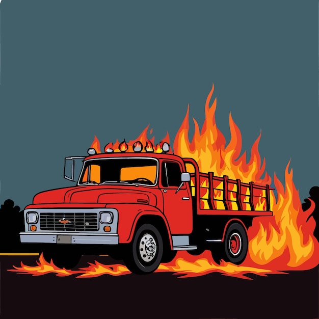 Truck vehicle on fire dangerous insurance hazard vector illustration