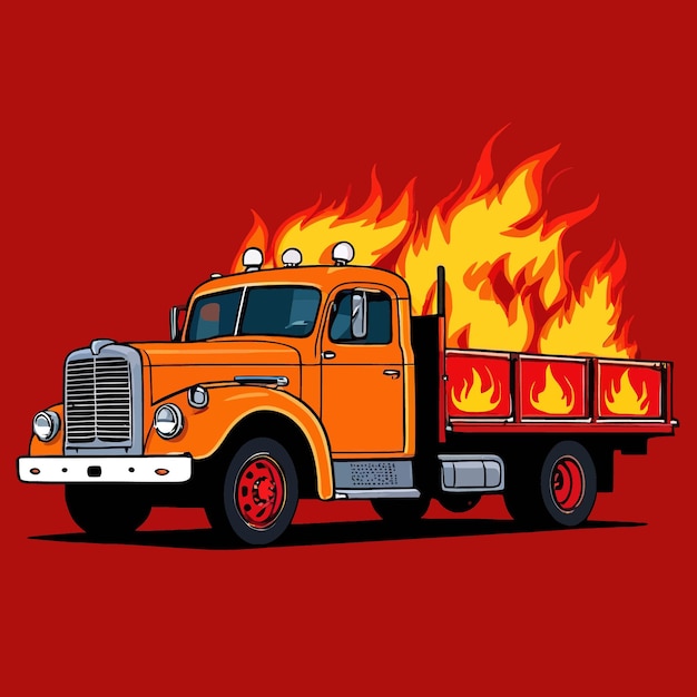 Vector truck vehicle on fire dangerous insurance hazard vector illustration