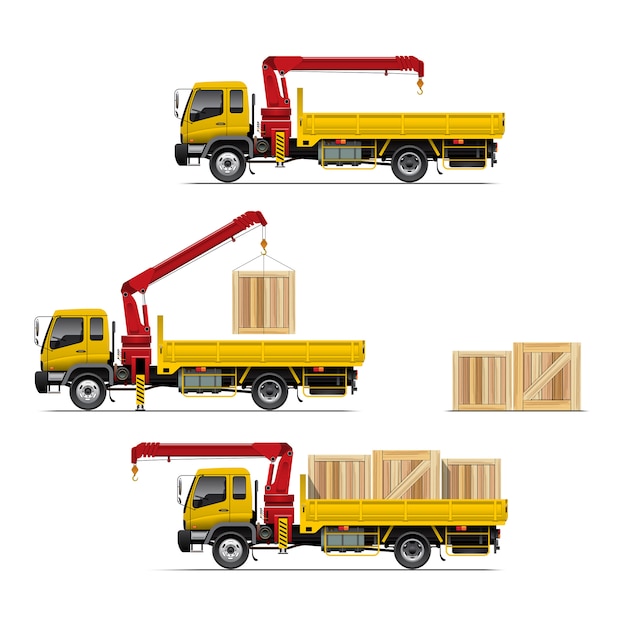 Vector truck with crane set illustration