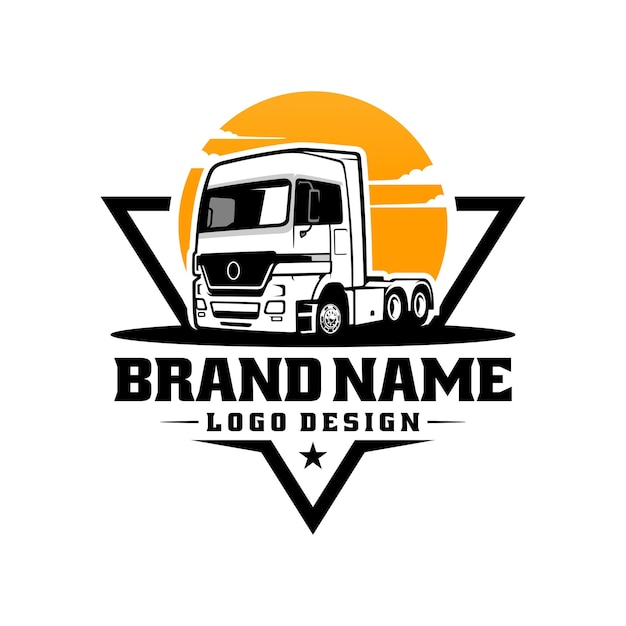 Trucking bedrijfsbadge logo, semi vrachtwagen logo, 18 wieler kant en klare logo sjabloon