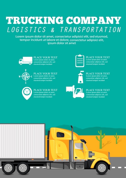 Poster di società di autotrasporti con camion container