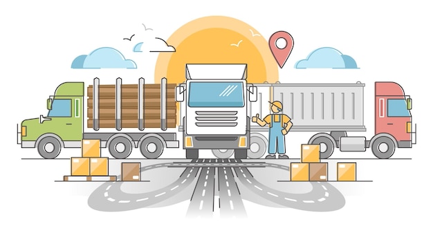 trucking transport industry as cargo delivery by road outline concept