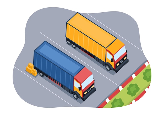 Trucking vervoer Cartoon afbeelding met Cargo Delivery Services of kartonnen doos