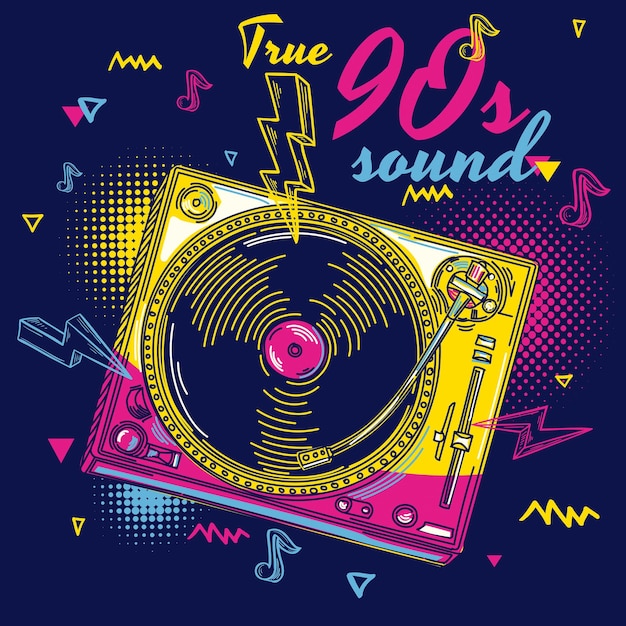 True 90s sound funky colorful music turntable design