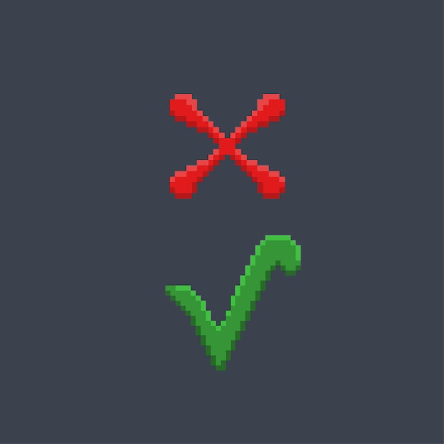 Vector true and false sign in pixel style