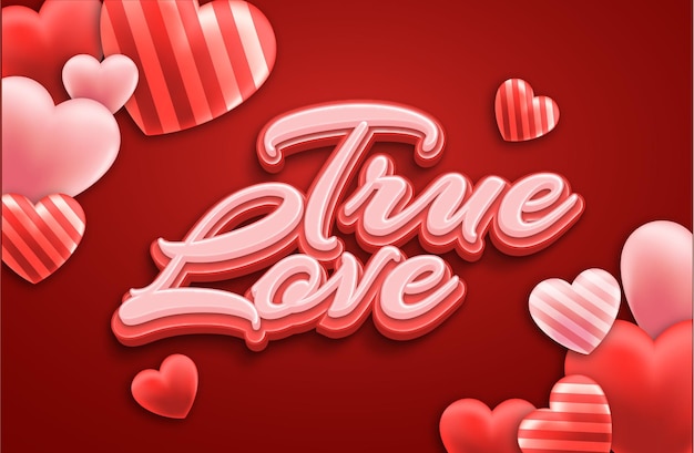 True love 3d text effect editable text premium vectors