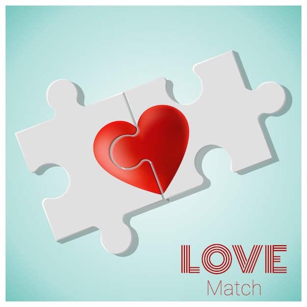 True love concept with pieces of red heart puzzle join together