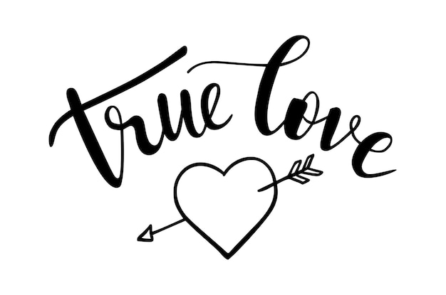 True love hand lettering with a doodle heart