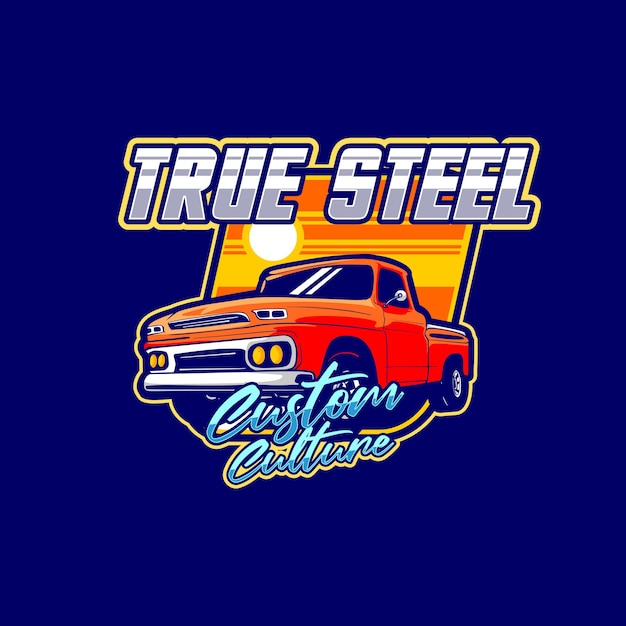 Vector true steel truck vintage custom culture illustration