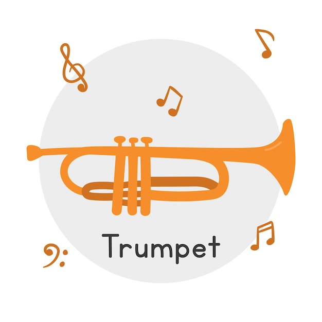 Trumpet clipart cartoon style, brass musical instrument vector illustration hand drawn doodle style