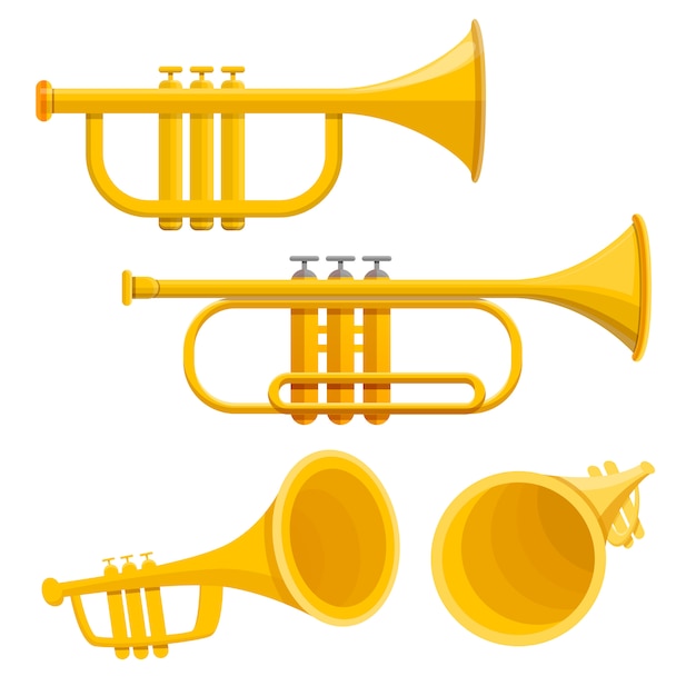 Vector trumpet icon set, cartoon style