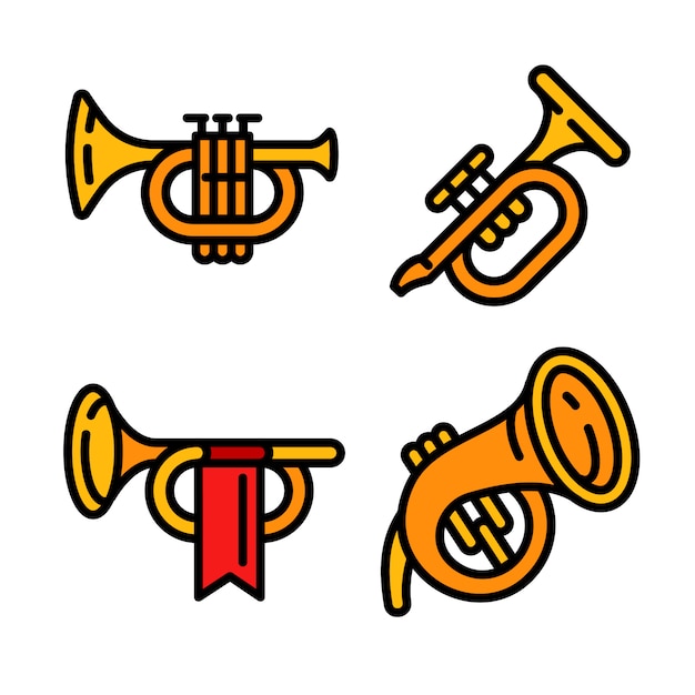 Trumpet icons set, outline style