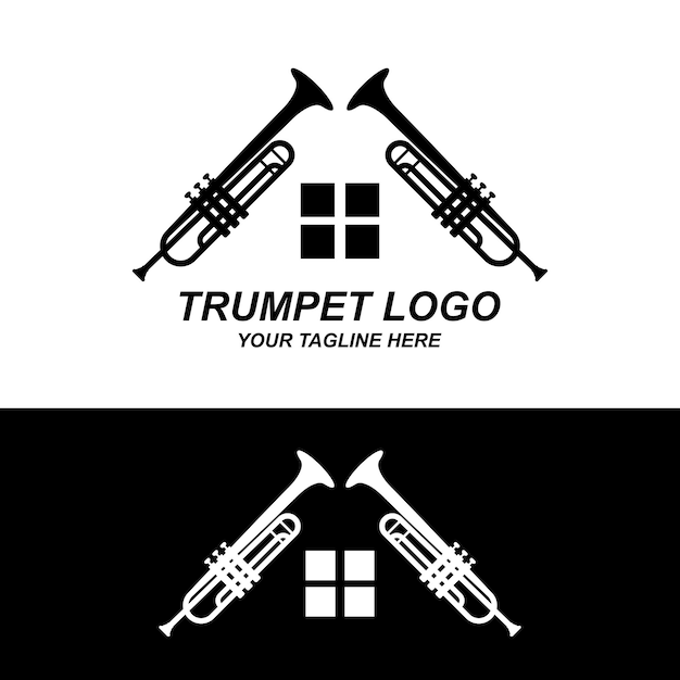 ベクトル トランペットのロゴデザインはメロディー楽器ベクトルスケッチイラストを生成します