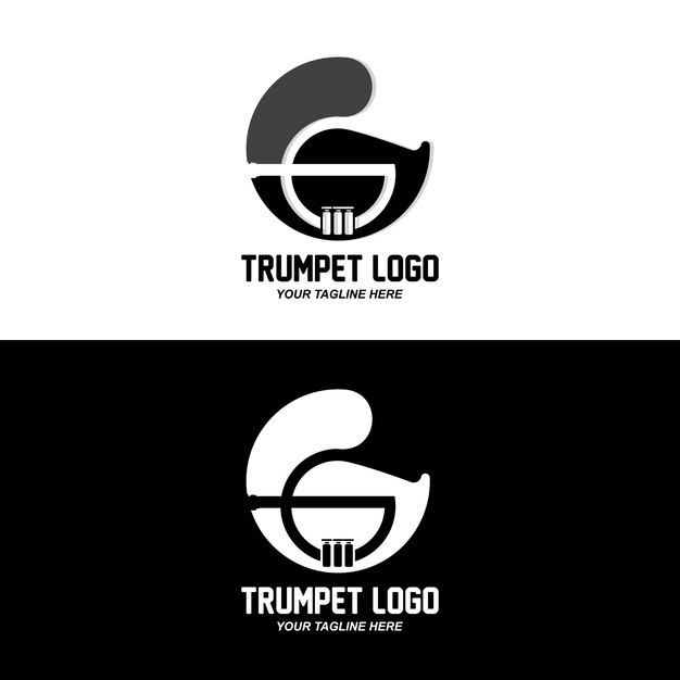 Trumpet logo design generate melody musical instrument vector sketch illustration