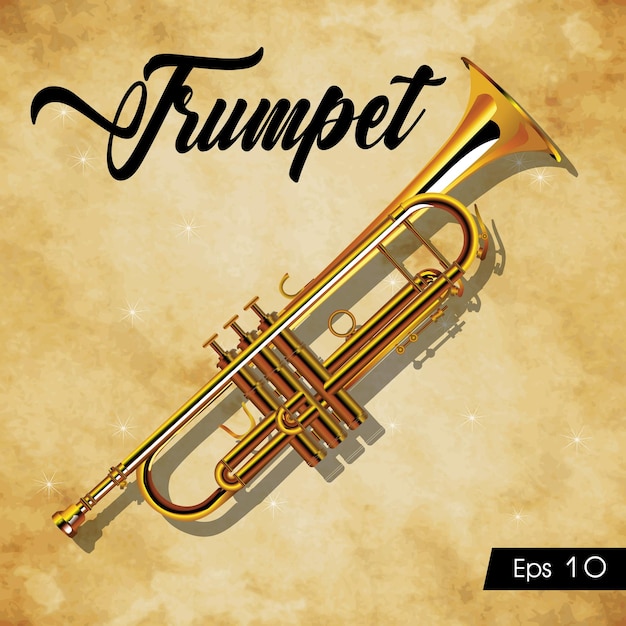 Vector trumpet musical instrument illustration on vintage background