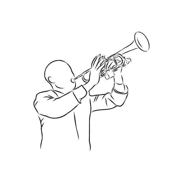 Trumpeter playing the trumpet, musician, vector sketch illustration