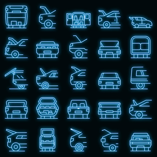 Trunk car icons set vector neon