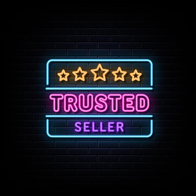 Trusted seller neon logo text vector