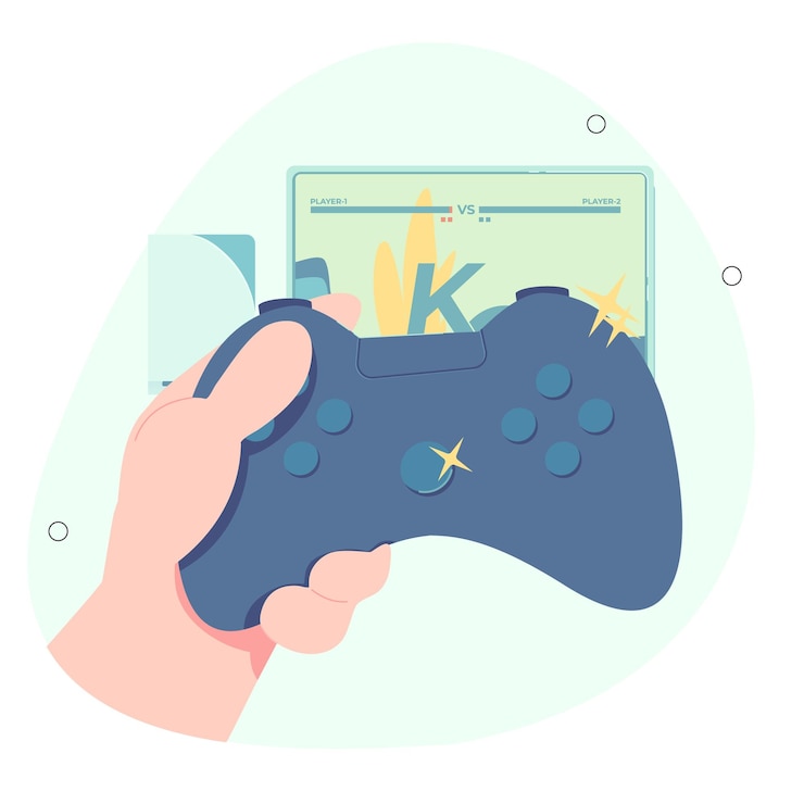 Vector try a new gamepad. hand held gamepad close up. try next gen console. flat vector illustration