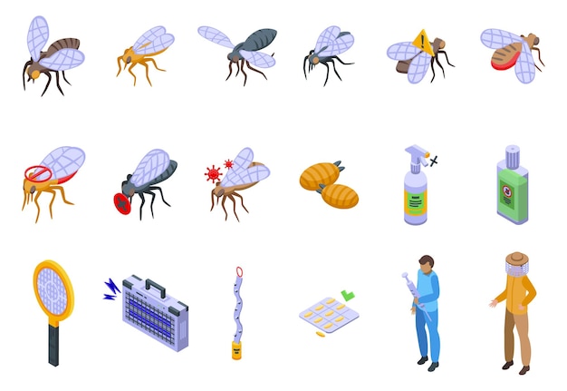 Tsetse fly icons set isometric vector Dangerous disease