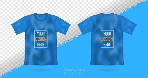 Vettore t-shirt 3d realistico mock up maschile t-shirt blu modello vettoriale vista anteriore posteriore disegno vuoto