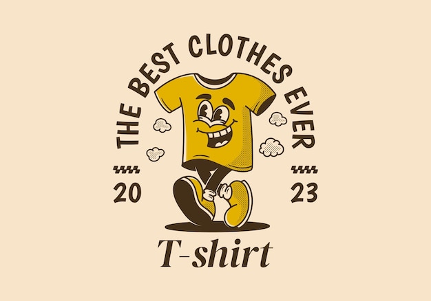 Vector tshirt the best clothes ever mascot character illustration of walking tshirt design in vintage style