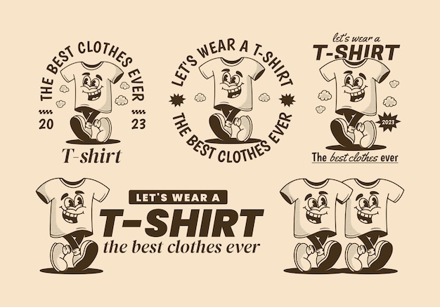 Tshirt the best clothes ever Mascot character illustration of walking tshirt design in vintage style