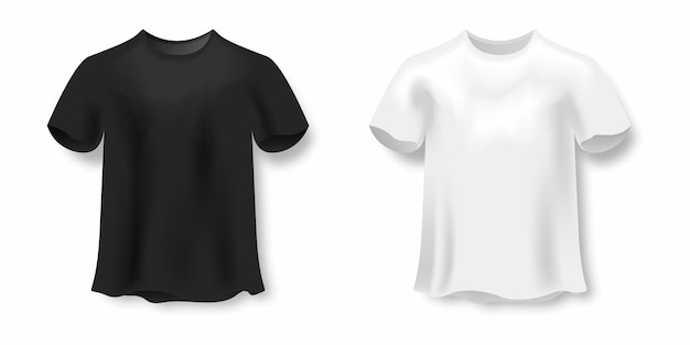 Вектор Футболка пустой 3d векторный макет черно-белая рубашка мужская грудь носить пустое соизволение