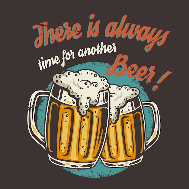 Vector tshirt colored print with craft lager beer mug with foam pint in hand for bavarian oktoberfest