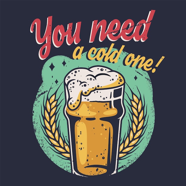 Tshirt colored print with craft lager beer mug with foam Pint in hand for bavarian oktoberfest