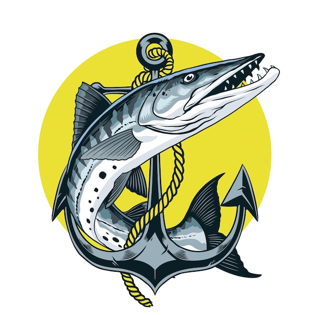 Vector tshirt design of barracuda fish vintage style