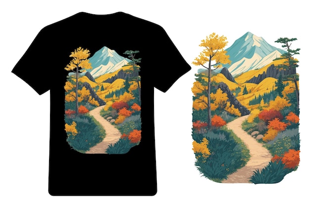Вектор Комплект дизайна футболки гора солнце деревья иллюстрация футболка вектор
