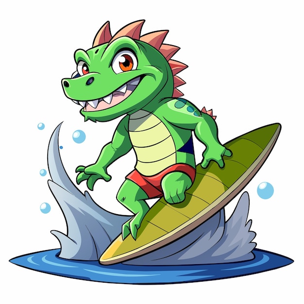 Tshirt design crocodile surfing cute and gothic with splash on background